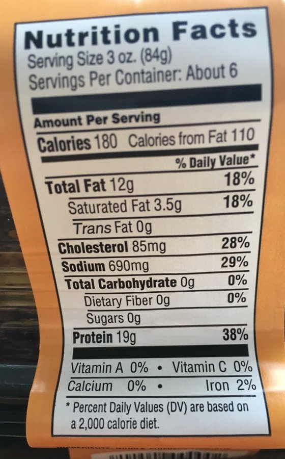 Walmart Deli Nutrition Chart