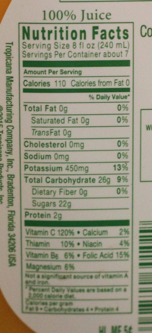 tropicana apple juice nutritional value