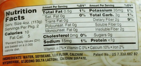 shirataki noodles nutrition facts